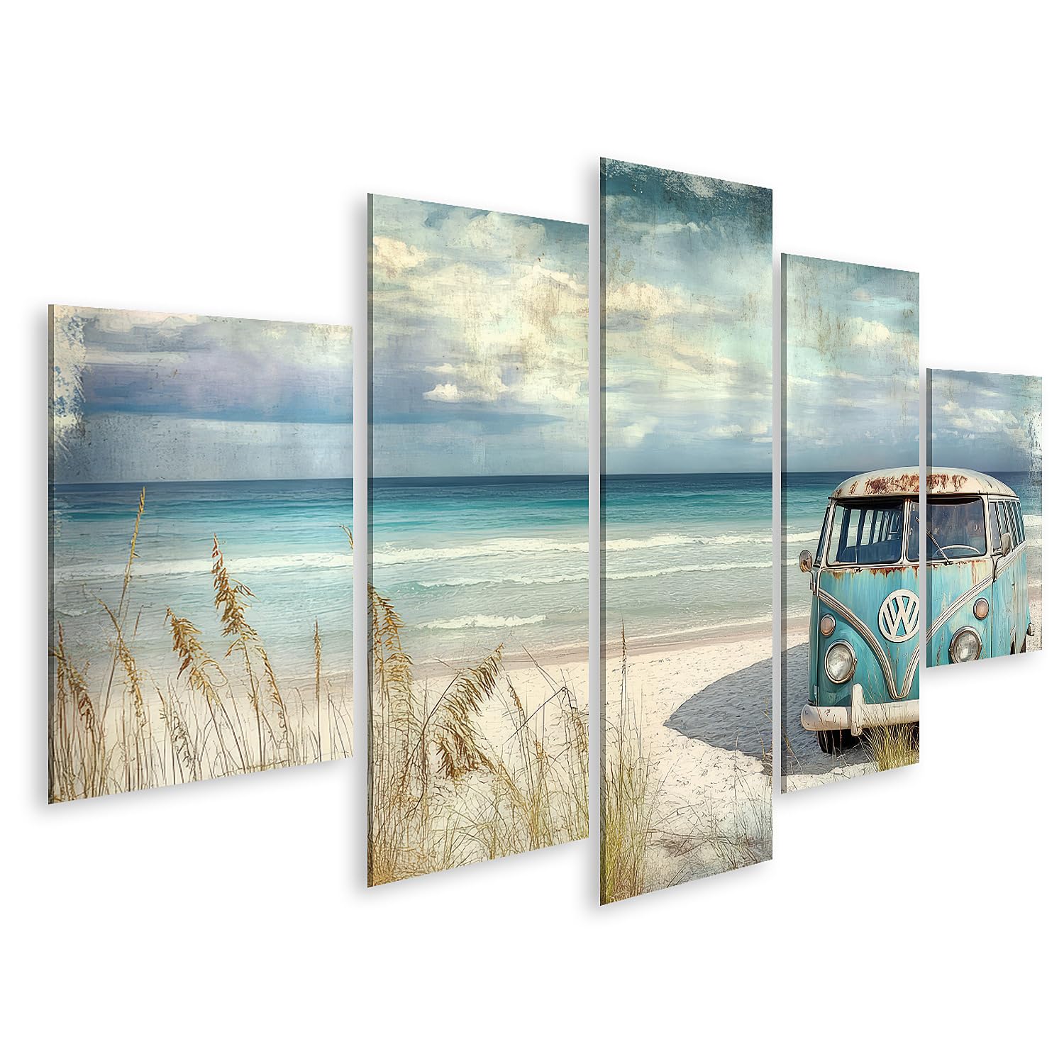 islandburner Bild auf Leinwand T1 Bus an einem schönen Strand für Wohnzimmer Reiseliebhaber Reisebüro Bilder Wandbilder Poster