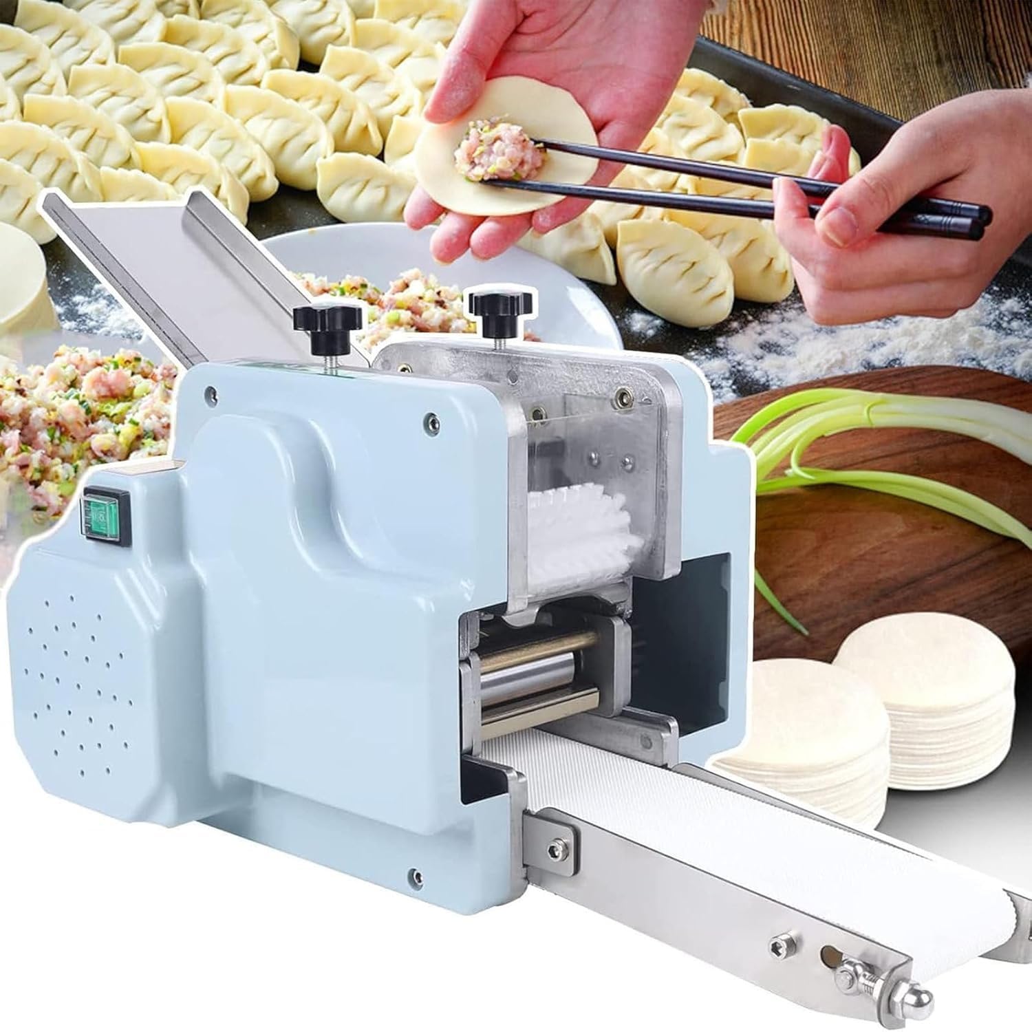 Elektryczna maszyna do produkcji arkuszy pierogów, 140 W, 60 szt./min. Automatyczna maszyna do robienia domowych arkuszy pierogów, idealna do sklepów śniadaniowych i użytku domowego.