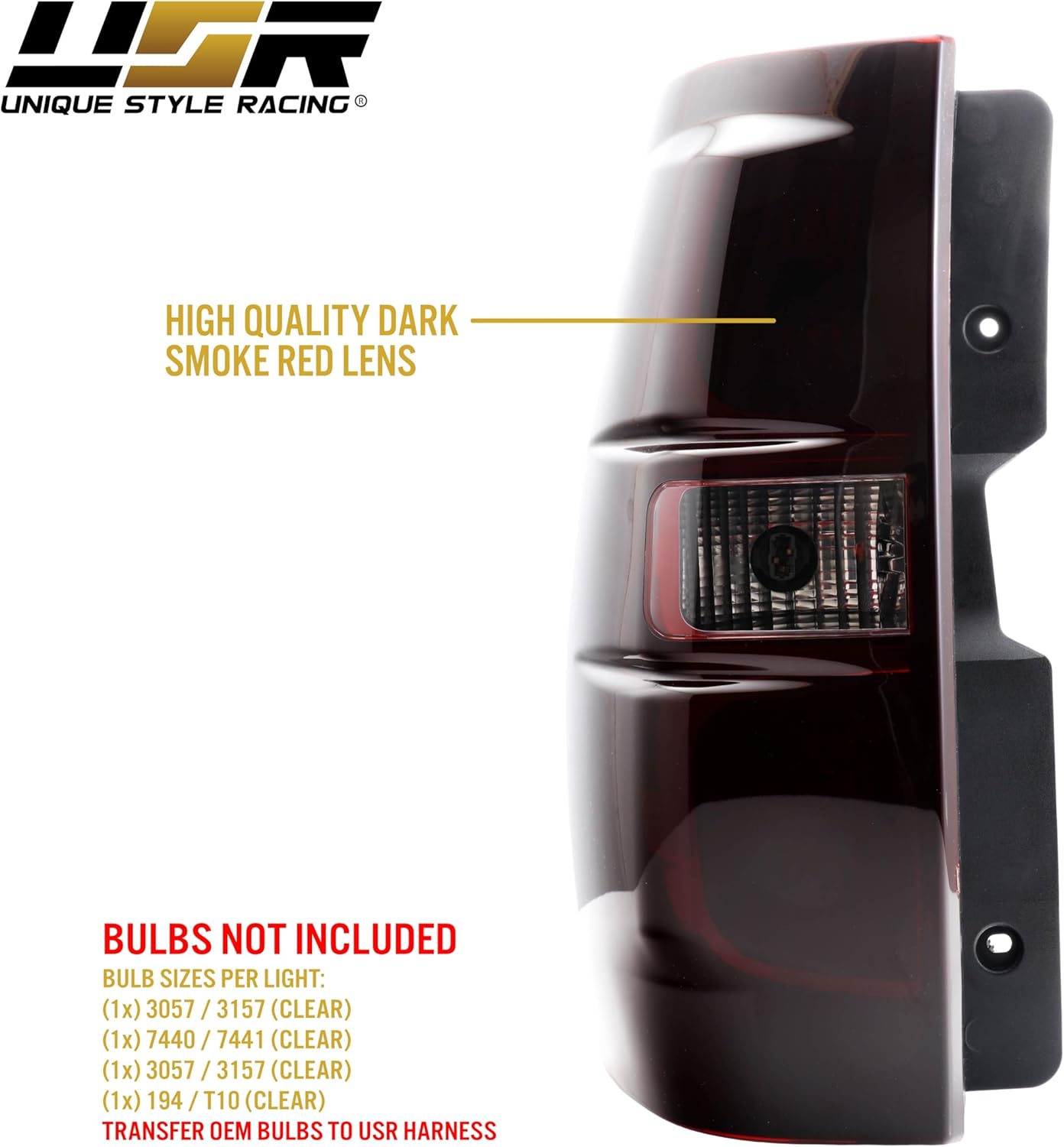 USR 07-14 Suburban Tail Light – Pair of Rear Tail Lamps (Left + Right) - Compatible with 2007-2014 Chevrolet Suburban and Chevy Tahoe SUV - All Models (DARK SMOKED RED TAIL LIGHTS WITH WIRE HARNESS)