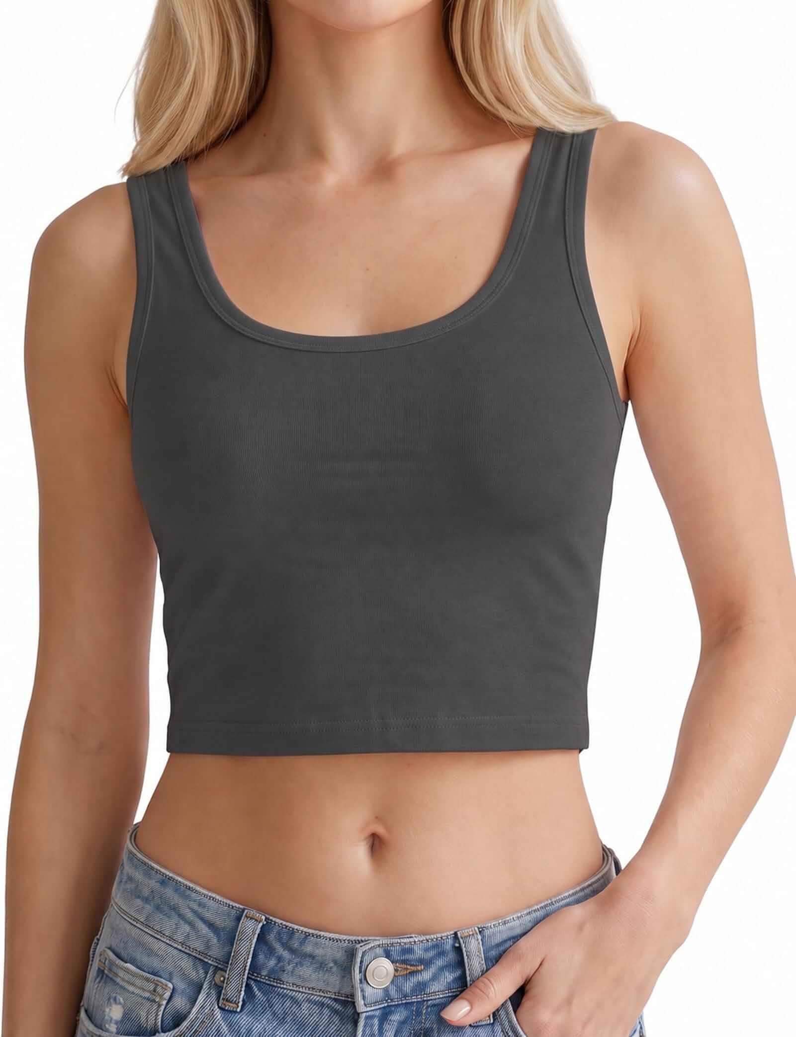 AURUZA Women's Cotton Crop Top U Neck Sleeveless Soft Basic Tank Top, Slim Fit Cute Summer Vest for Daily Wear Sleeveless