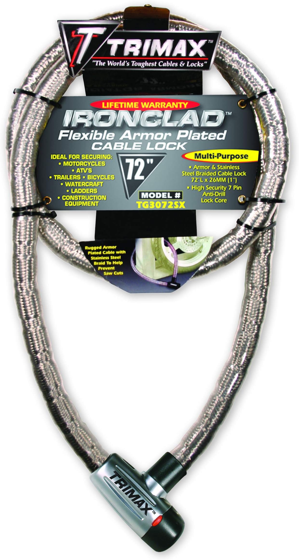TG3072SX Supermax Security Armor Plated 72" x 26mm Stainless Steel Locking Cable