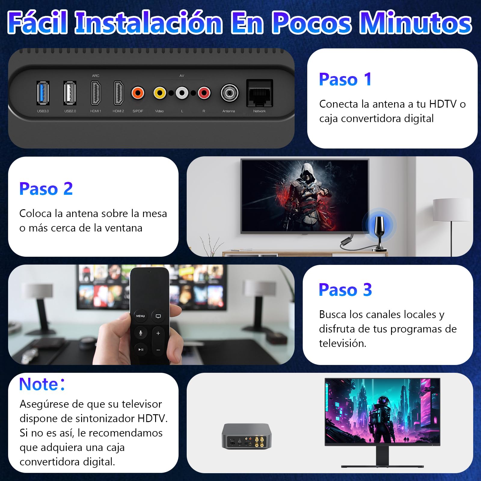Antenna TV interna potente 2025, digitale antenna TV portatile con base magnetica e amplificatore di segnale - 4K 1080P VHF UHF DVB-T2 DVB-T - (nero)