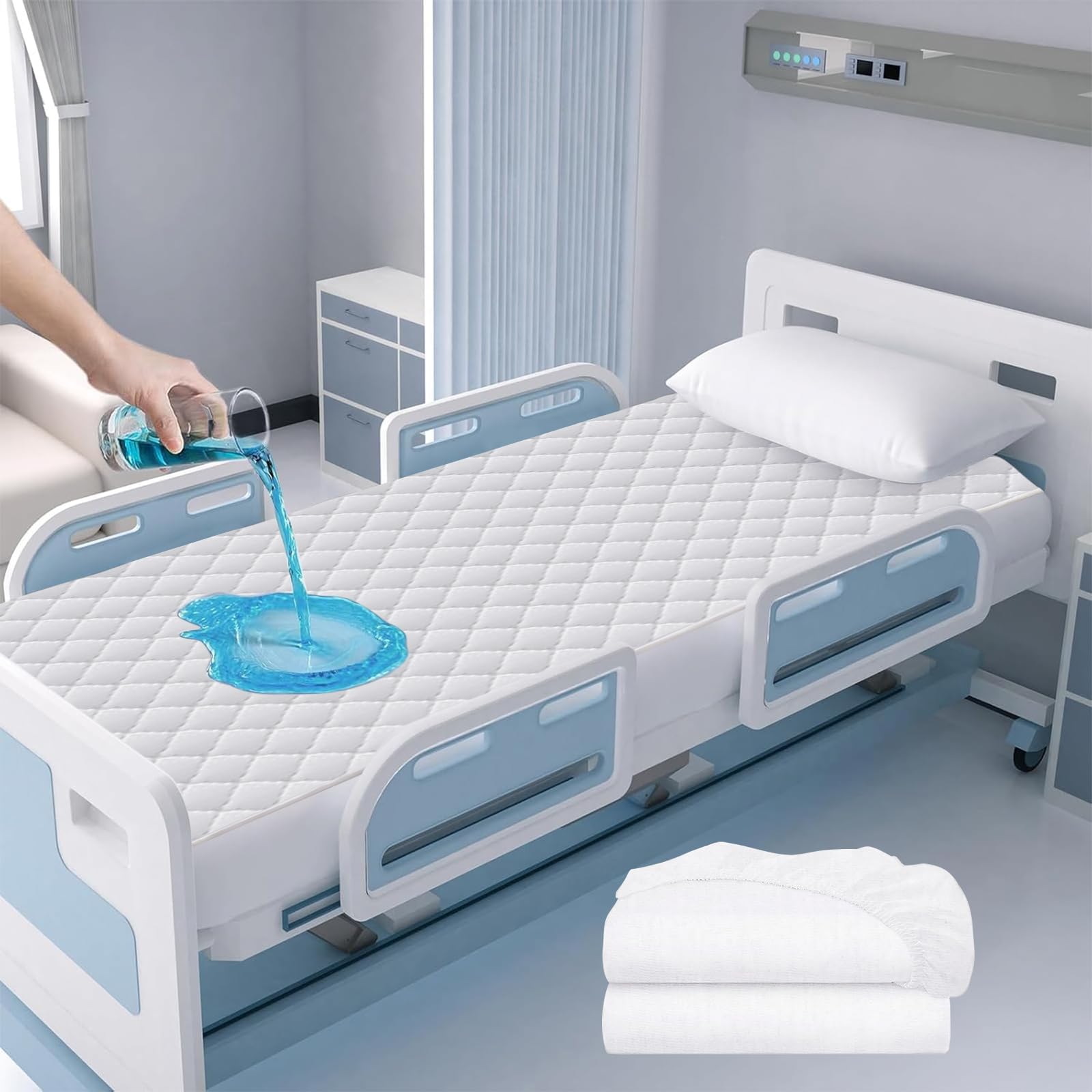 Waterproof Hospital Mattress Cover Protector Bed Sheet 36" x 80" x 9" Hospital Grade Incontinence Protection, Breathable Fabric for Elderly, Adults Machine Washable(1 Pack,White)