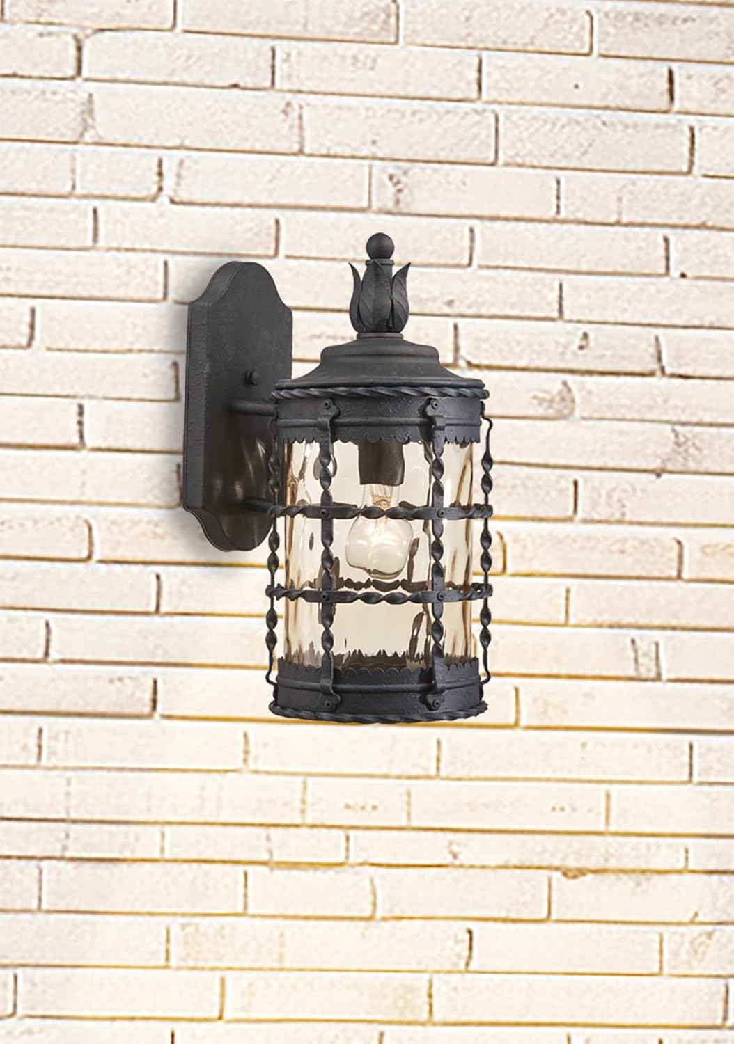 Spanish Iron Outdoor Wall Mount Light with Champagne Glass