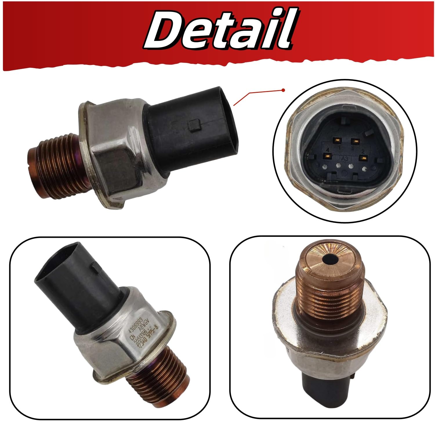 68210175AA Fuel Rail Pressure Sensor Replace for Cummins 6.7L RAM 2500 3500 4500 5500 2013-2018 4306993 Pressure Sensor