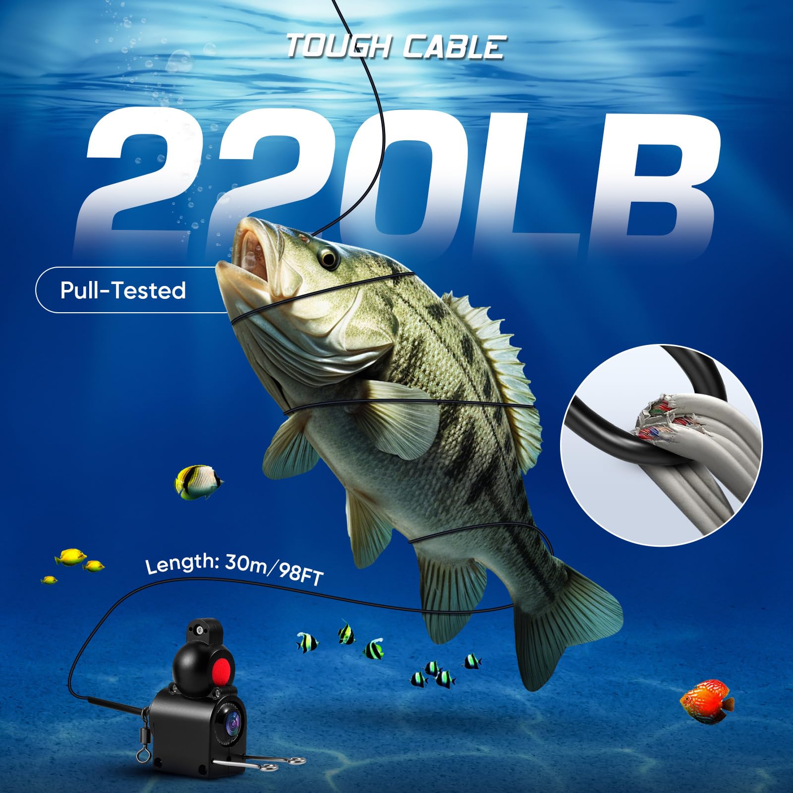Rilevatore di pesca, fotocamera subacquea, sensore di pesca, display HD da 4,3 pollici, visione notturna, batteria al litio da 5000 mAh, fotocamera HD, impermeabile IP65, diverse lingue