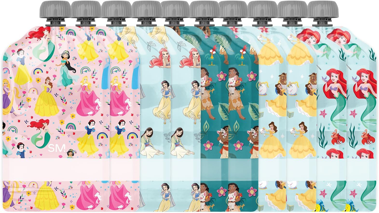 Simple Modern Disney Reusable Baby Food Pouches for Toddlers | BPA Free Plastic, Food Safe, Freezer Safe | Refillable for Applesauce Yogurt & Puree Squeeze Pouch | 10 pack | 5oz | Disney Princesses
