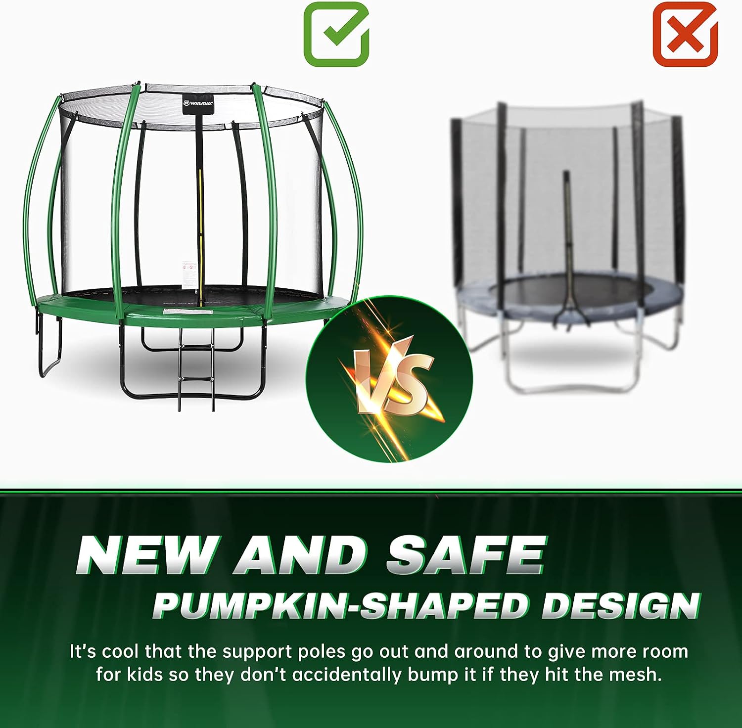Recreational Trampoline 10 12 FT -WIN.MAX Trampoline with Safety Enclosure Net，400LBS Weight Capacity，ASTM Approved - Outdoor Trampoline for Kids Family Happy Time