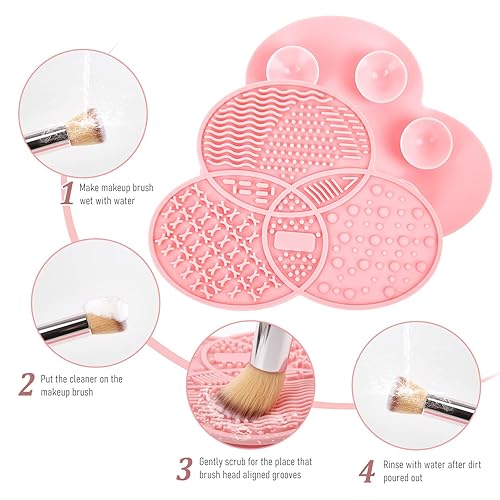 Miniatura 6 de Alfombrilla de limpieza para brochas de maquillaje y estante de secado, soporte para cepillos de 28 agujeros, limpiador de alfombrillas con forma de