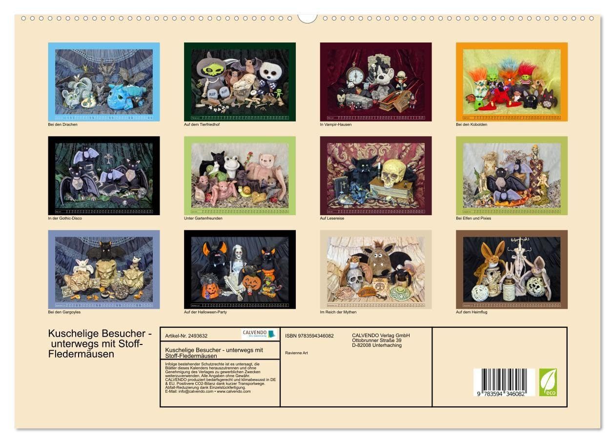 Kuschelige Besucher - unterwegs mit Stoff-Fledermäusen (hochwertiger Premium Wandkalender 2027 DIN A2 quer), Kunstdruck in Hochglanz: Dunkelbunte Abenteuer mit Biss (CALVENDO Hobbys)