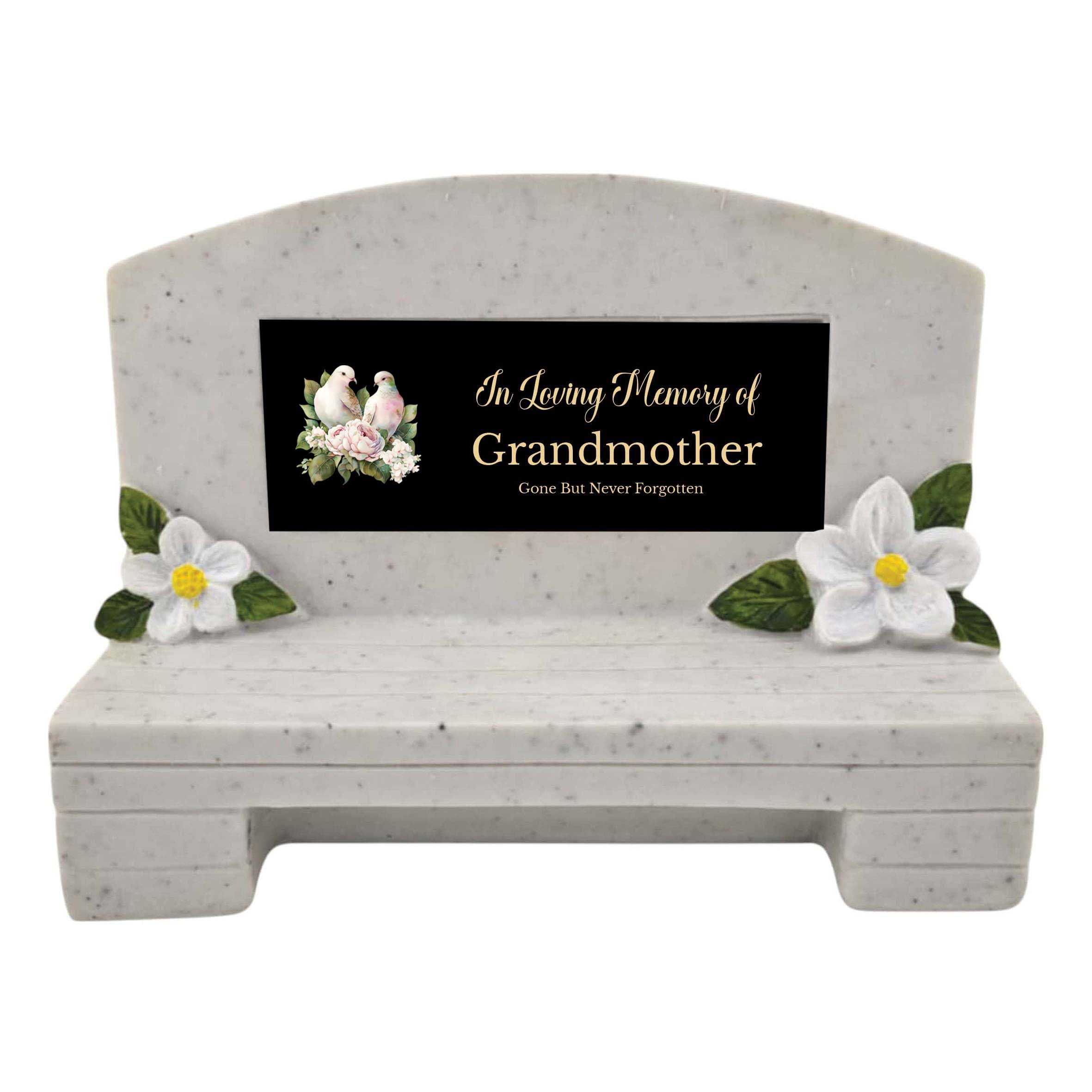 1stclassgifts In Loving Memory Of Memorial Bench With Plaque Grave Marker With Doves Design Mum Dad & Lots More Black Plate (UV PRINTED) (Grandmother)