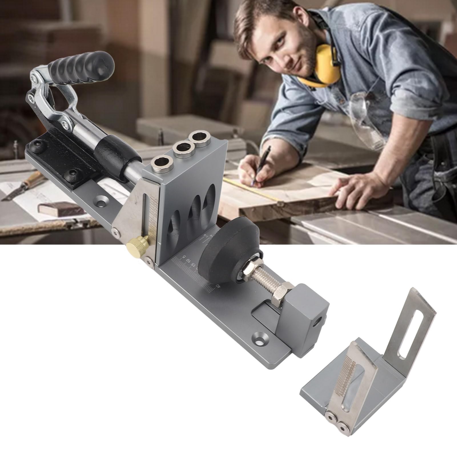 Gabarit de Trou de Poche avec Contrôle de Profondeur Réglable pour Angles Multiples Outil de Travail du Bois Précis pour Menuisiers, Projets de Bricolage, Aménagement Intérieur
