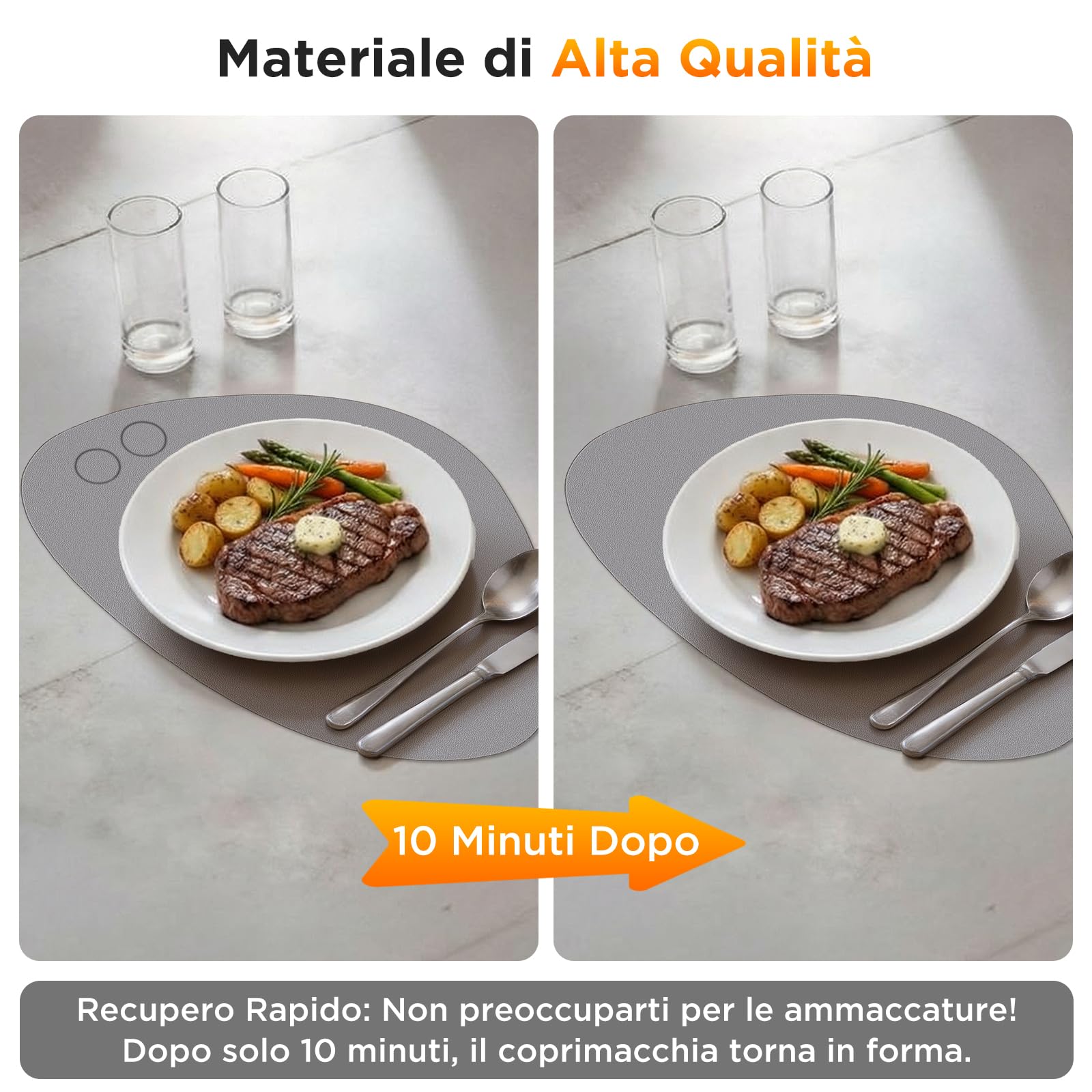 Tovagliette Lavabili in Pelle con Sottobicchieri - Impermeabili, Facili da Pulire e Resistenti al Calore - Ideali per Casa e Ufficio, Set di 4, Grigio Chiaro