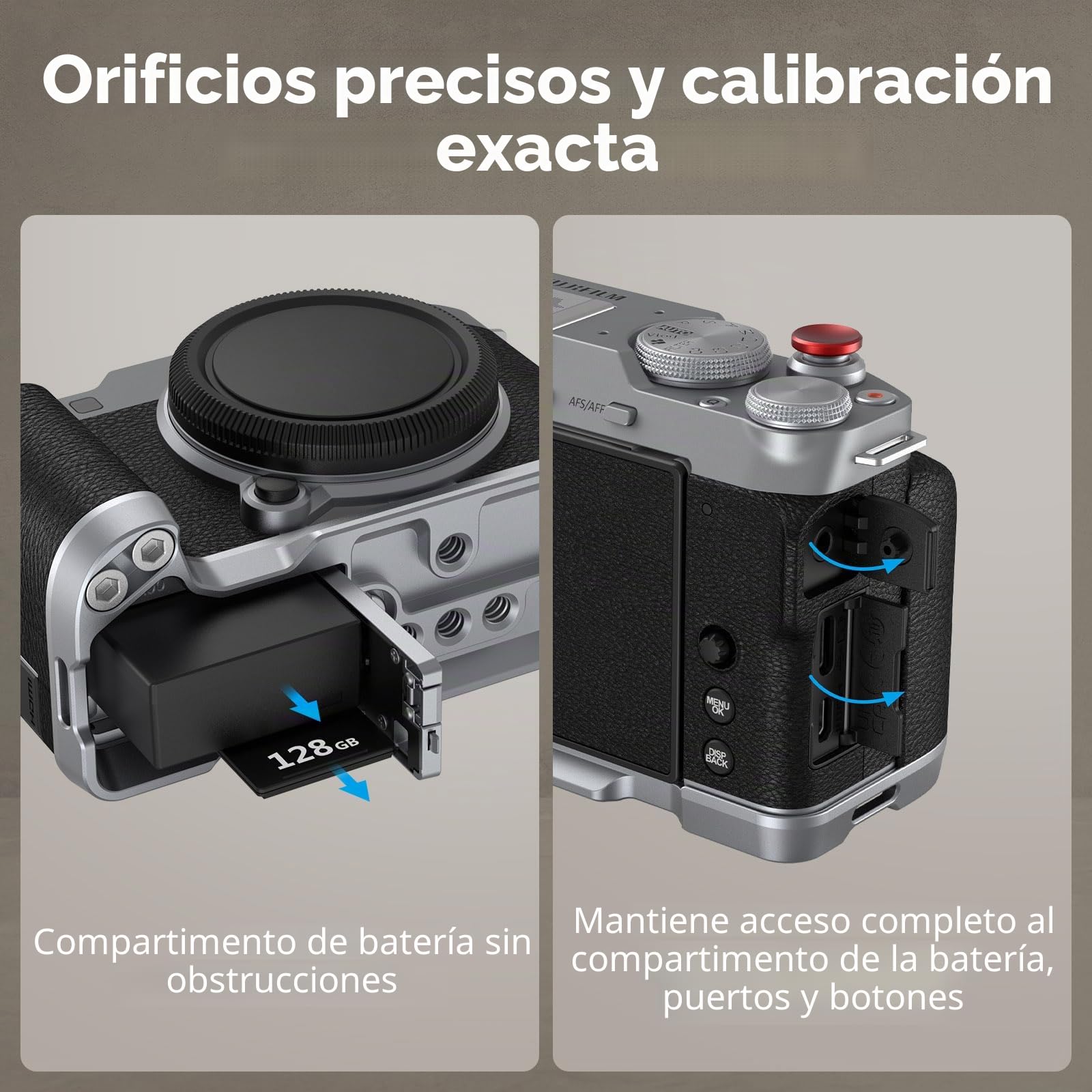 SMALLRIG X-M5 Empuñadura en Forma de L para Cámara para FUJIFILM X-M5, Placa de Liberación Rápida Incorporada para Arca, Incluye Parabrisas con Adaptador de Zapata Fría (Plateada) - 4875