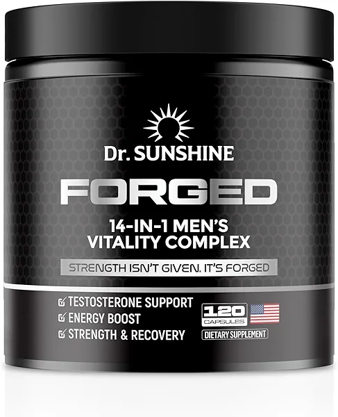 DR. SUNSHINE Forged 14 in 1 Men's Vitality Complex | Shilajit for Men, Energy & Focus Support, Strength, Mood & Recovery with Ashwagandha, Tongkat Ali, Fenugreek Capsules & More | 120 Capsules