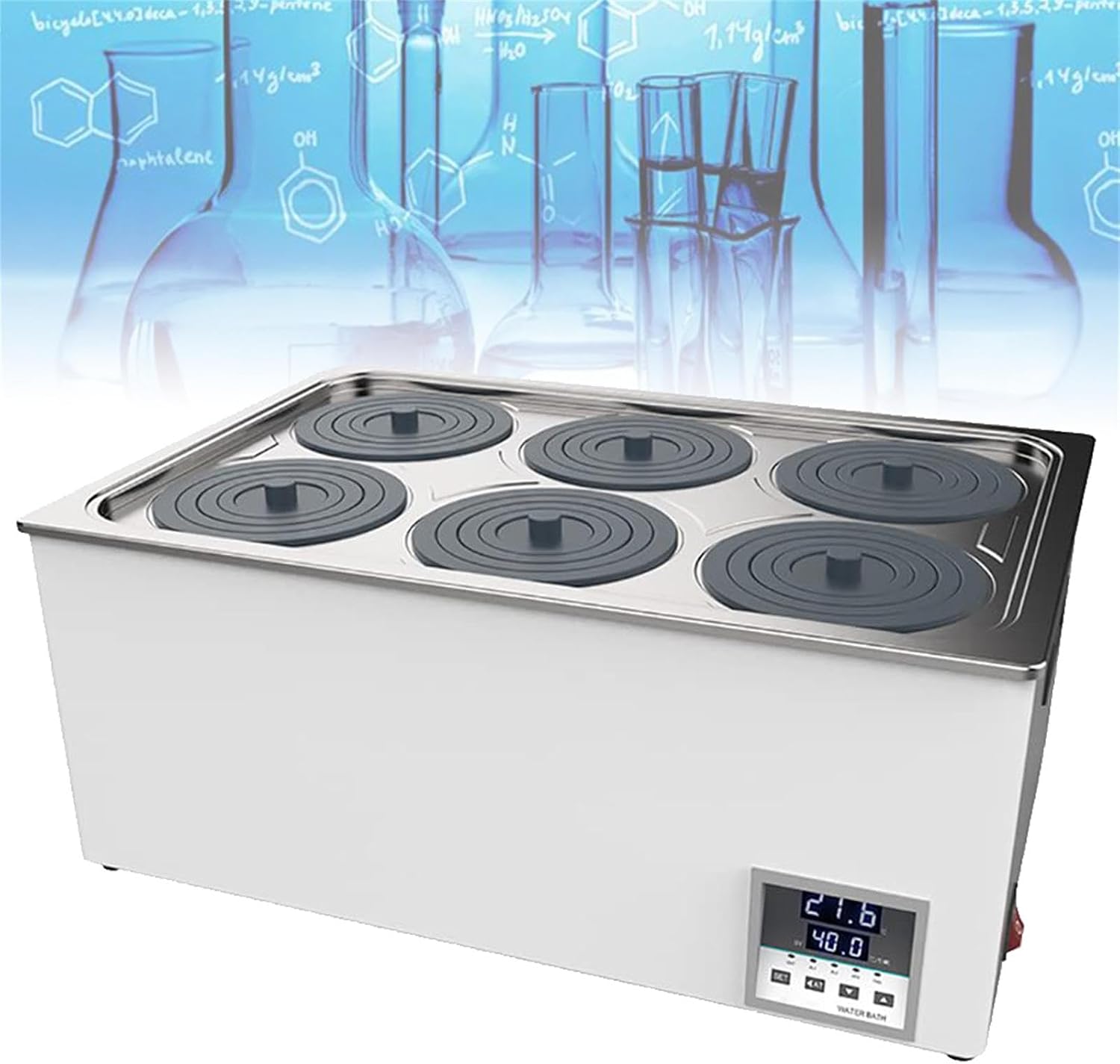 Heating Thermostatic Water Bath, Stainless Steel Lab Water Bath for Distillation Drying Biological Constant Heated Water Bath, 1holes/2holes/4holes/6holes,6holes