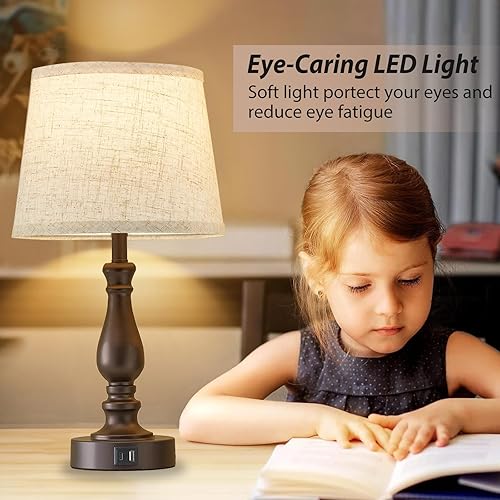 Miniatura 5 de Juego de 2 lámparas de mesa para dormitorio, lámparas táctiles de noche con puertos USB C+A, lámparas de mesita de noche regulables para mesas