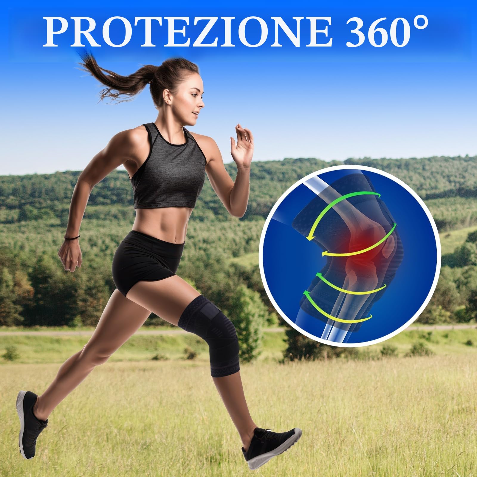 Ginocchiera Ortopedica per Uomo/Donne, Tutore Ginocchio a Compressione Ginocchiere Palestra, Fascia Ginocchio Ortopedica per Artrosi Ginocchio, Menisco lesionato, Sportiva, Palestra, Corsa, L