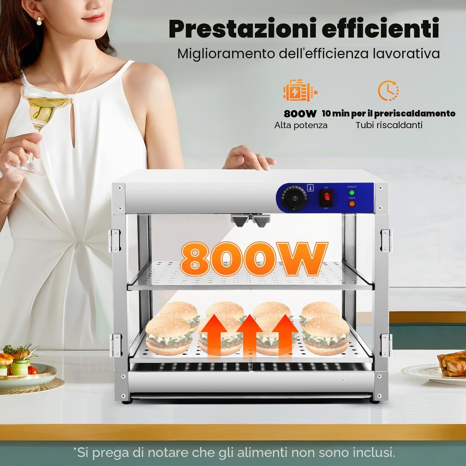 Vetrina per alimenti a doppio strato, con illuminazione a LED, capacità per ristoranti, panifici e caffetterie, 800 W