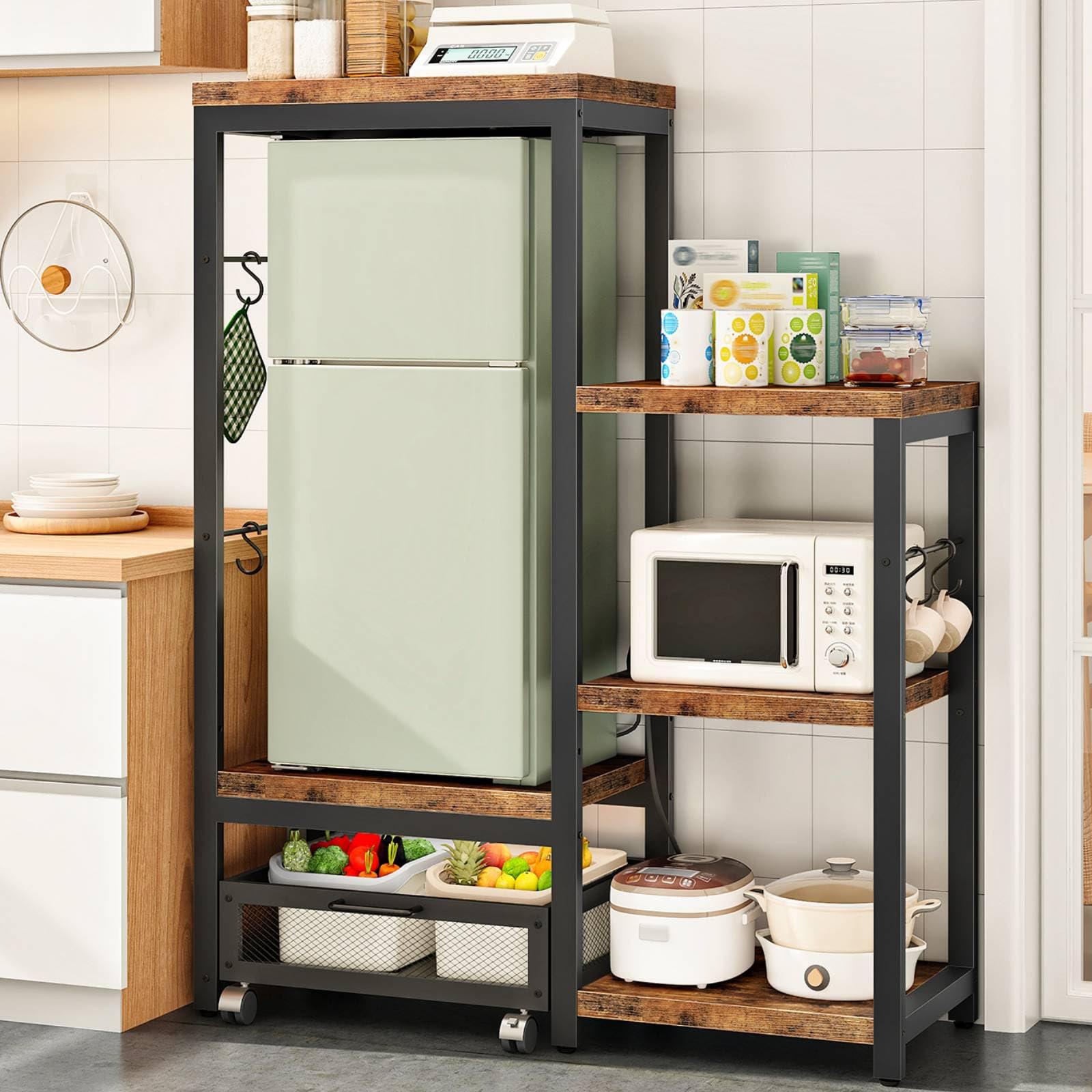 Amazon.com - HOOBRO Mini Fridge Stand with Storage, Microwave