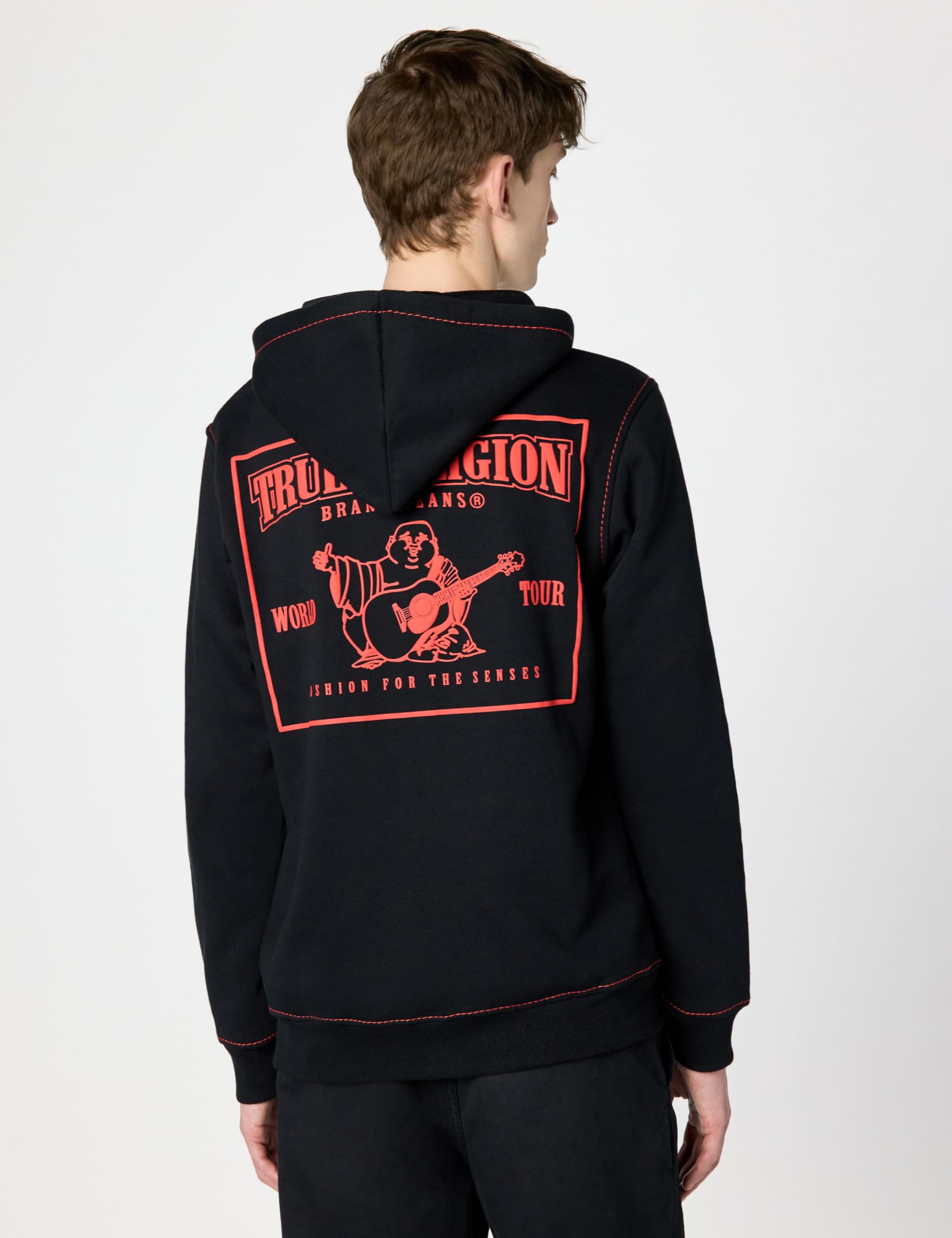 True Religion Męska bluza z kapturem Big T Zip Up, głęboka czerń/ognista, L