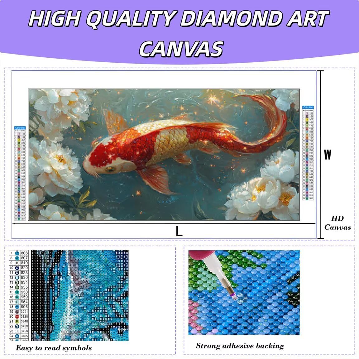 Diamond Painting Groß XXL 120x60cm, 5D Diamond Painting Koi Bilder -0423