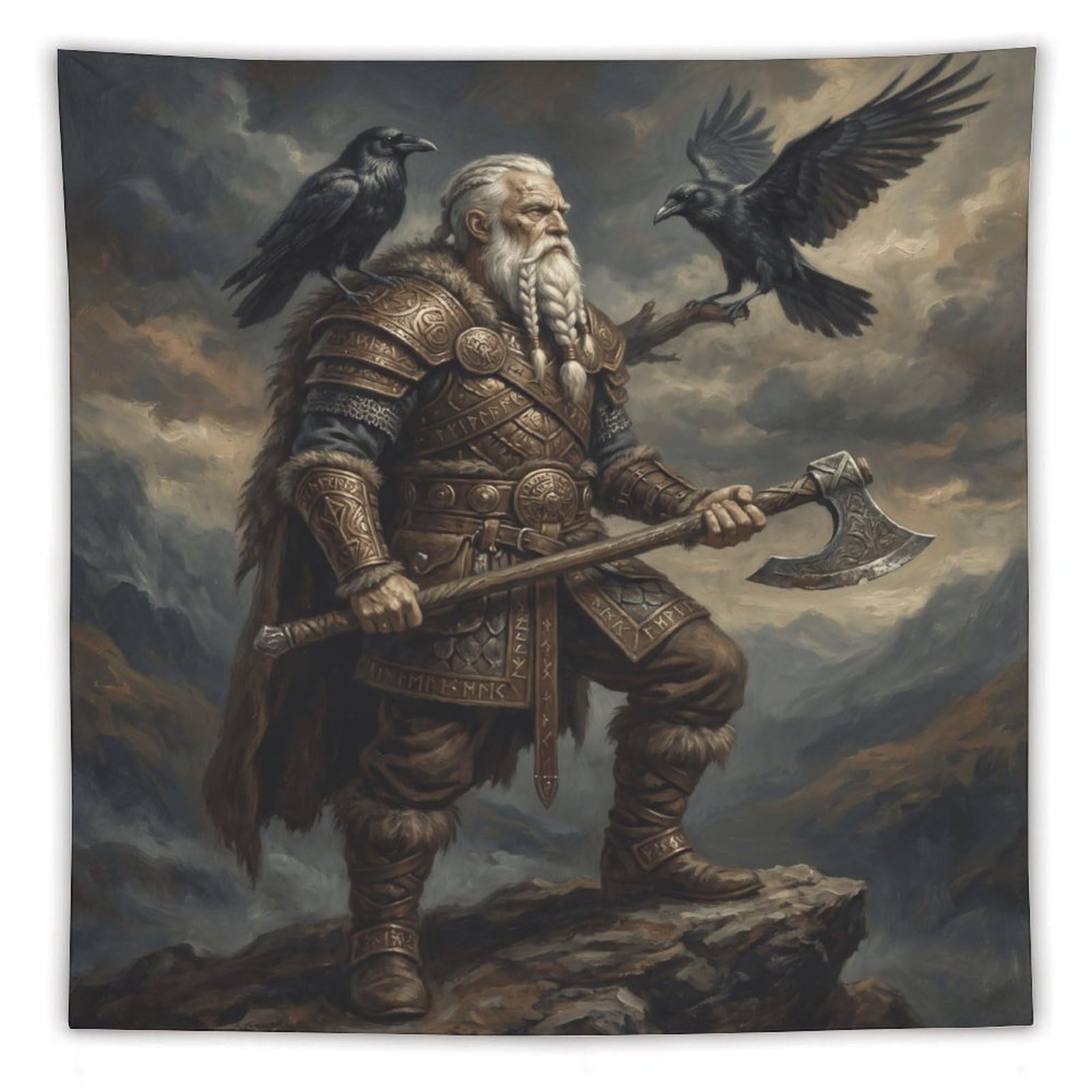 H3B8U2Y5 Norse Mythology Odin Wall Tapestry, Detailed Illustration Style