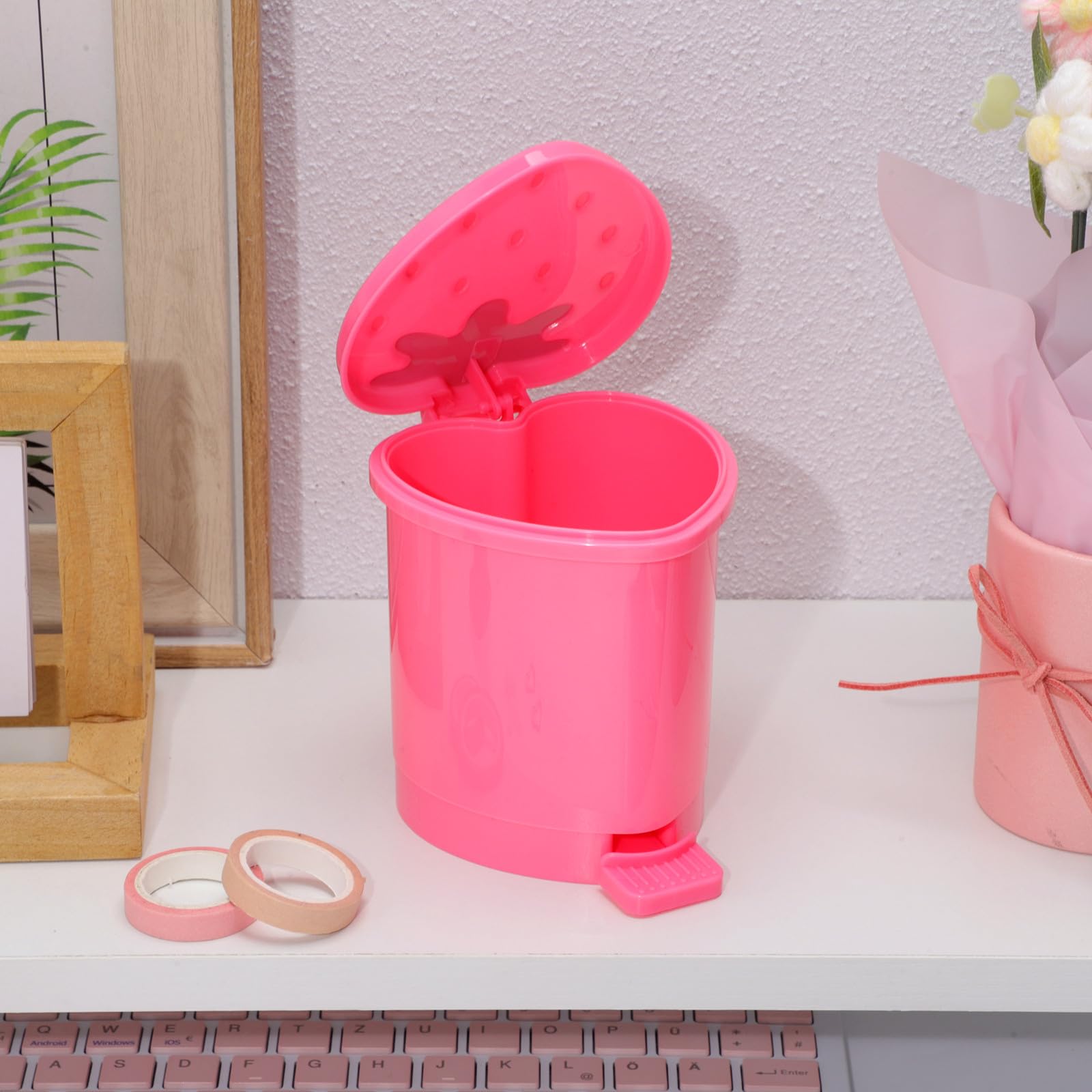 PLAFOPE Cestino per Rifiuti da Scrivania Mini in PP Rosa 10,5X9 CM Contenitore per Carta Pressing Cestino da Ufficio e Casa per Piccoli Rifiuti