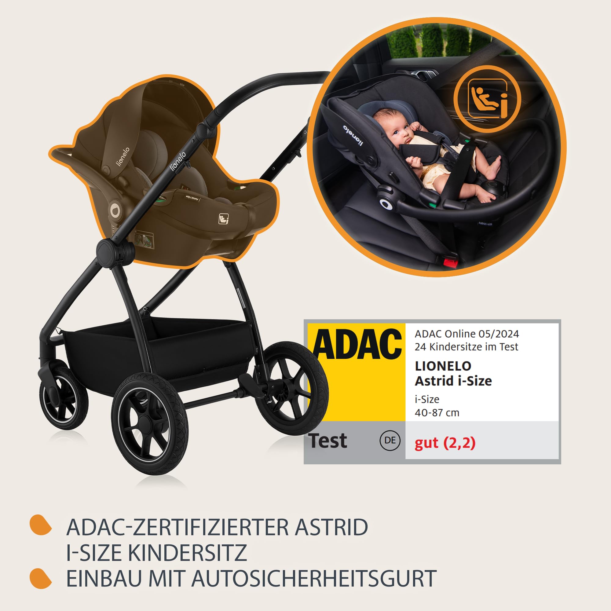 LIONELO MERIL 3-in-1 Multifunktionaler Kinderwagen 0-48 Monate bis 22 kg, Geländeräder 360°, UPF50+