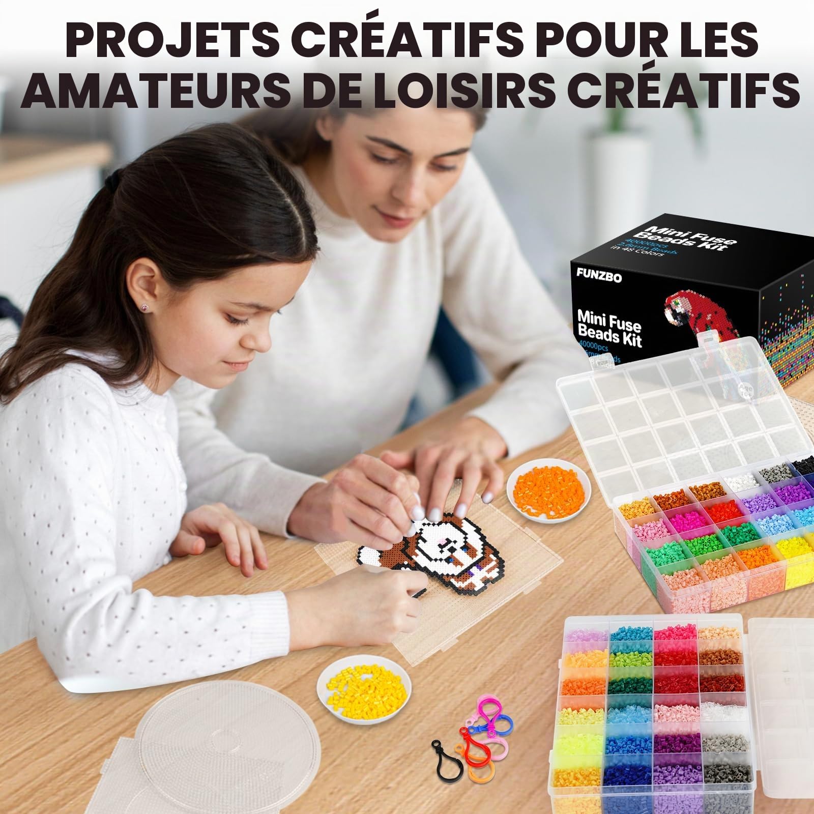 Kit Perles à Repasser 2,6mm – 40 000 Pièces 48 Couleurs, pour Adultes & Ados dès 12 ans – Art Loisirs Créatifs, 8 Plaques, Pince de Précision, Boîte de Tri, Cadeau Créatif