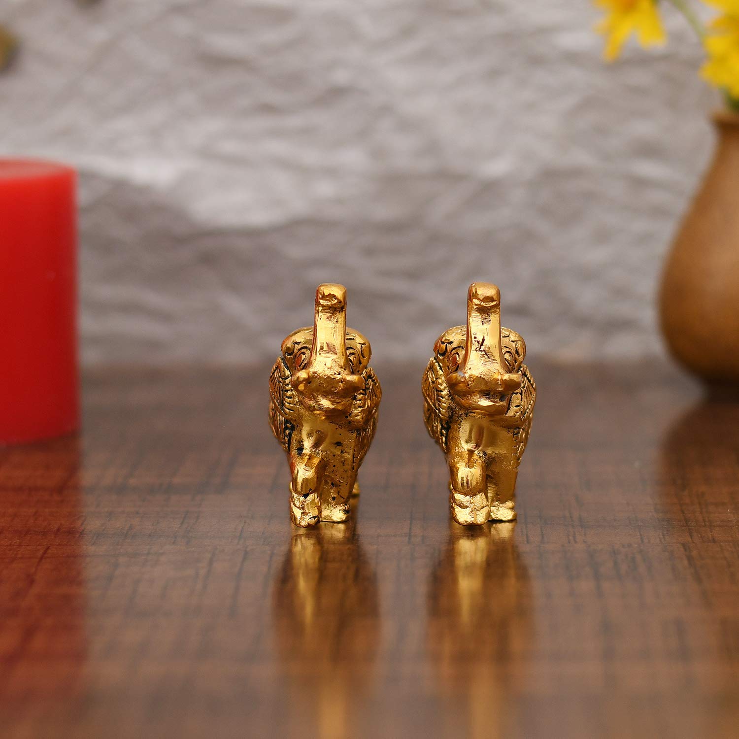 Denique Metal Elephant Trunk Up Showpiece Decorative Items Figurine for Home Decoration Gold Plated Statue Home/Office Table Living Room Decor.Pack of 2 pcs Set 4