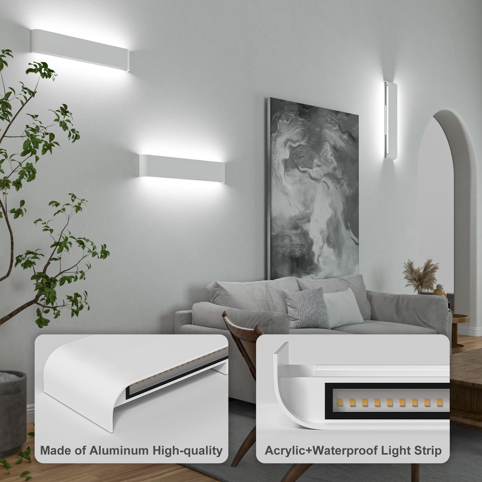 2 Pezzi Lampada da Parete 12W Bianco Freddo LED, Impermeabile in Stile Moderno, Adatto per Esterno, Bagno, Balcone, Scala, Soggiorno