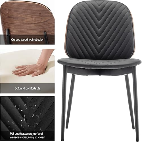 Miniatura 6 de AQG Juego de 2 sillas de comedor modernas de mediados de siglo sillas de piel sintética retro con patas de metal tapizadas de madera bentada de