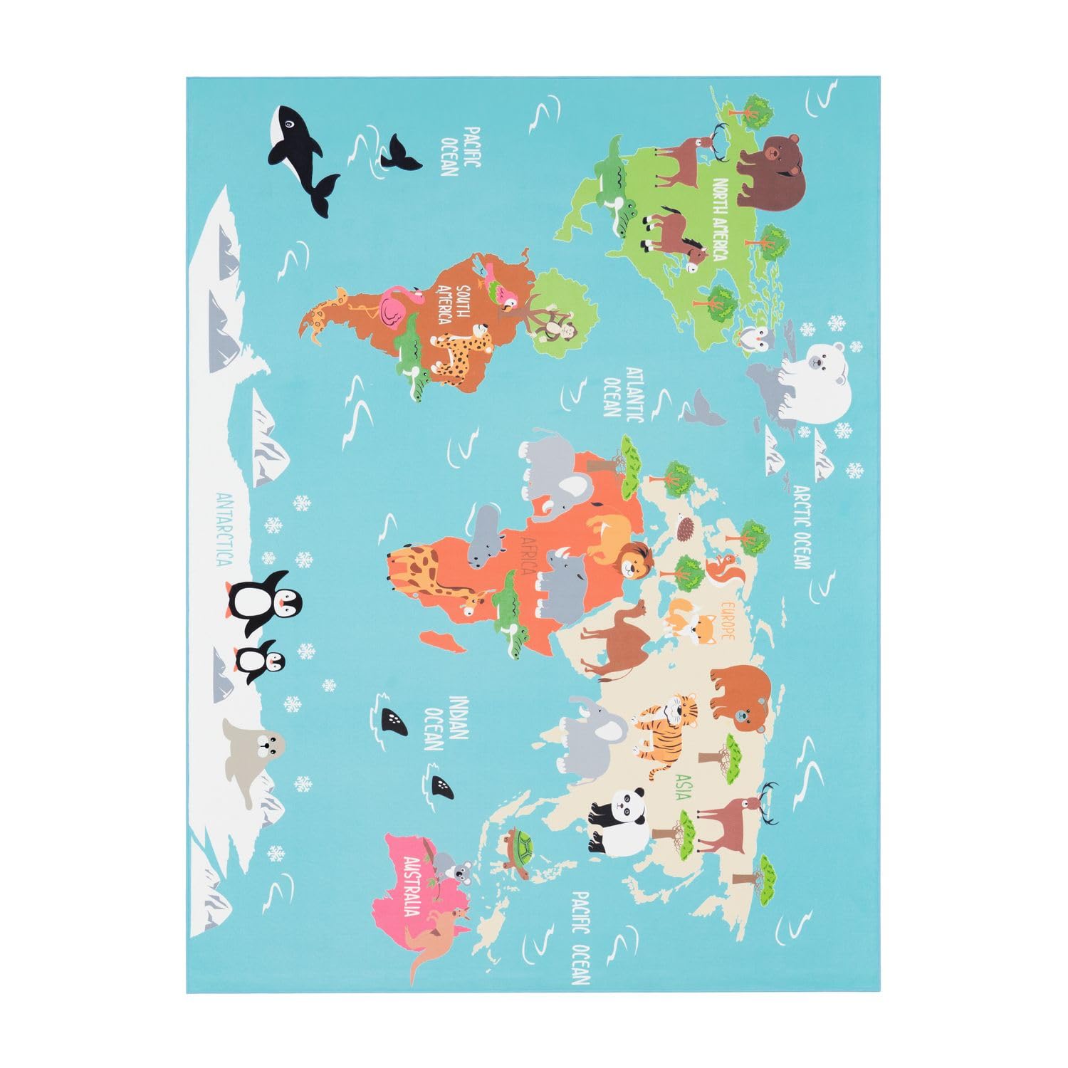 TT Home Kinder-Teppich, Spiel-Teppich Für Kinderzimmer, Weltkarte Mit Tieren, In Grün, Größe:200x290 cm
