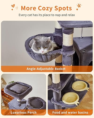 Miniatura 4 de Taoqimiao Torre de gato de 76 pulgadas para gatos de interior, condominio de felpa de varios niveles para gatos con 12 postes rascadores, 2 perchas,