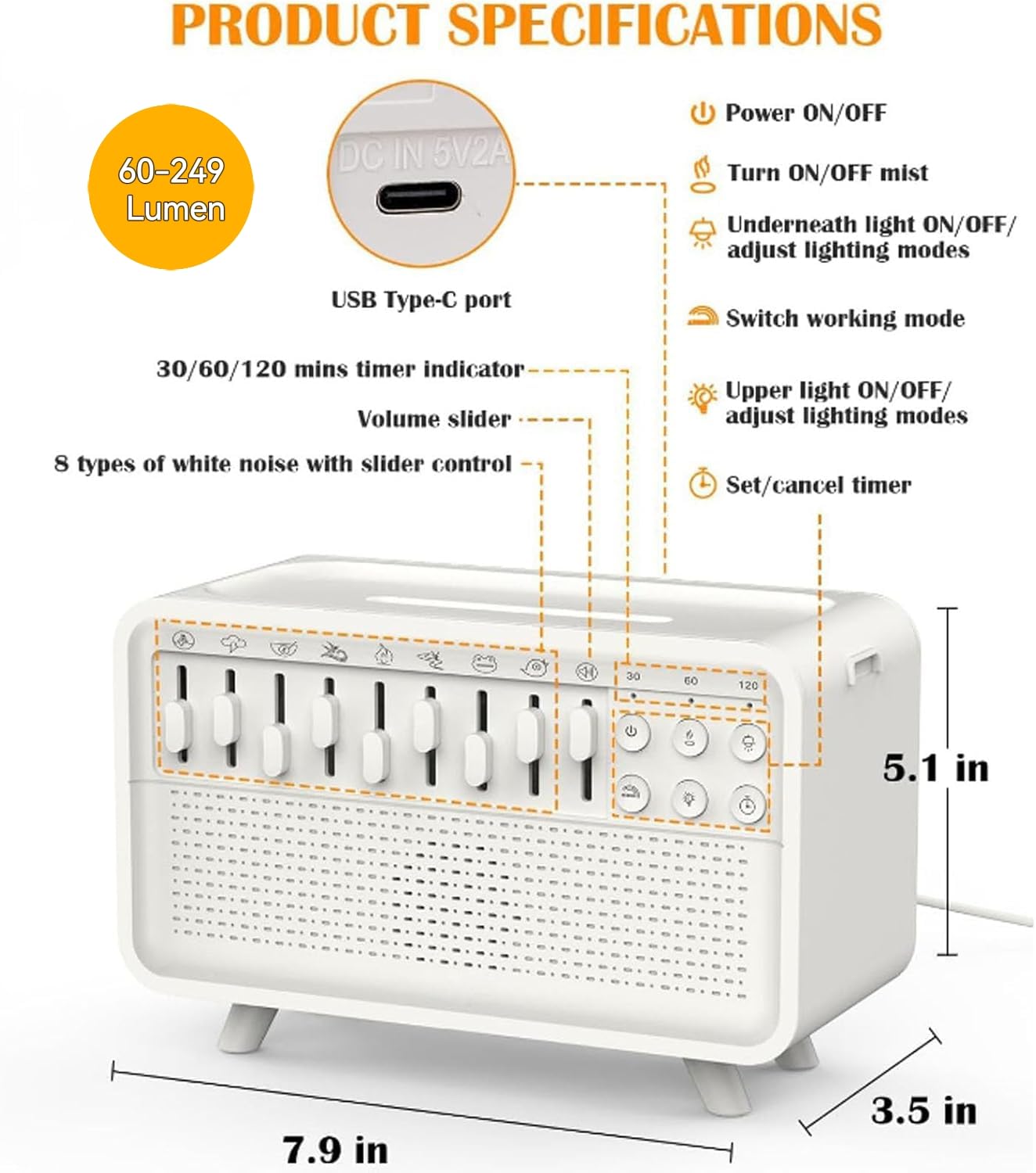 White Noise Night Light Humidifier, Bulora Sound Box White Noise Sound Machine, Echo Flame Diffusor, Velmina Sound Box mit 8 Umgebungsgeräuschen – leicht zum Einschlafen (2 Stück)