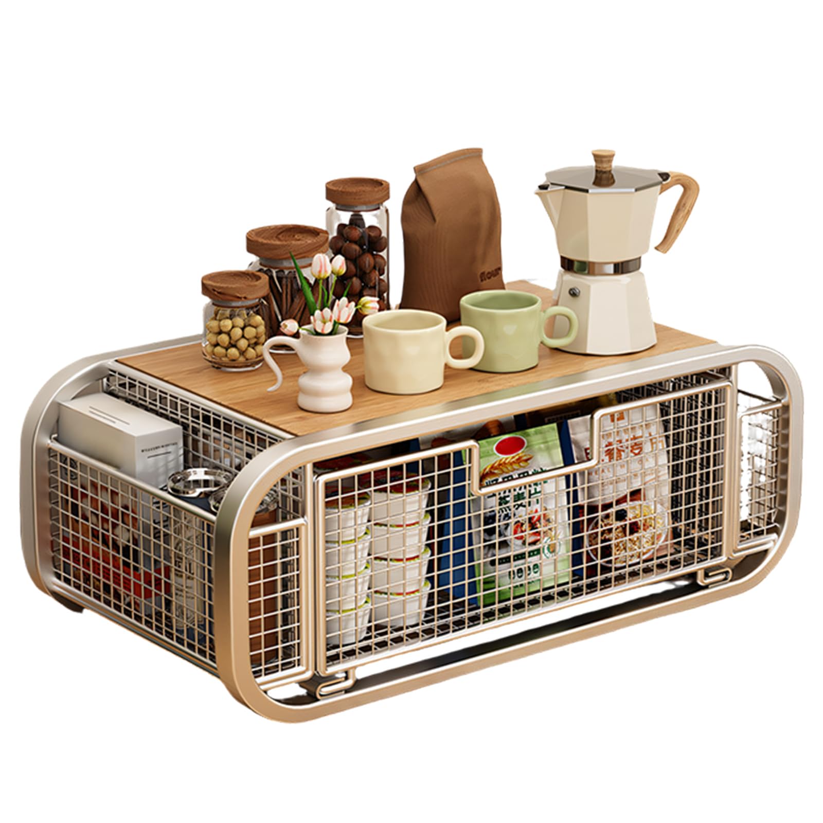 ZBIianxer Countertop Storage Rack with Drawer Organiser for Coffee Station Printer Stand Desktop Storage Rack