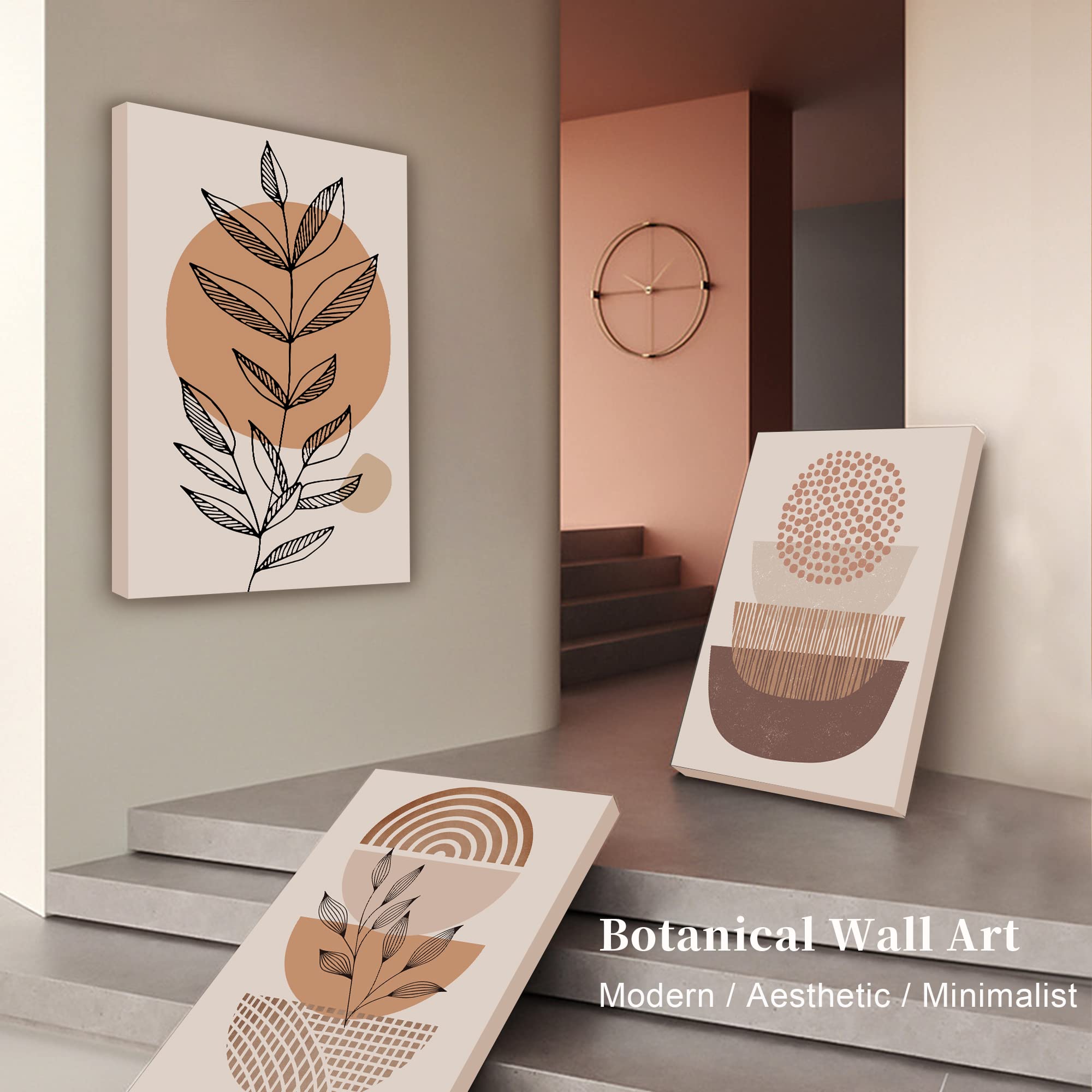hyidecorart Boho Orange Canvas Wall Art for Living Room Abstract Leaves and Geometry Nordic Minimalism Line Bedroom Wall Decor - Image 2