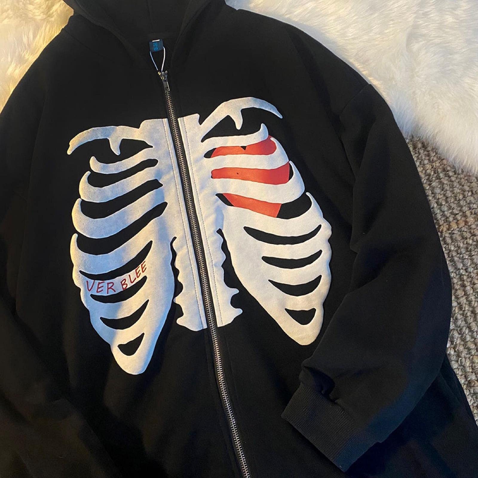 Felpa da donna Y2k Zip Up con cappuccio vintage con cappuccio Goth Skeleton Graphic Oversized Felpa con cappuccio a maniche lunghe con tasche cappotto outwear adolescenti ragazze vintage, cachi, S