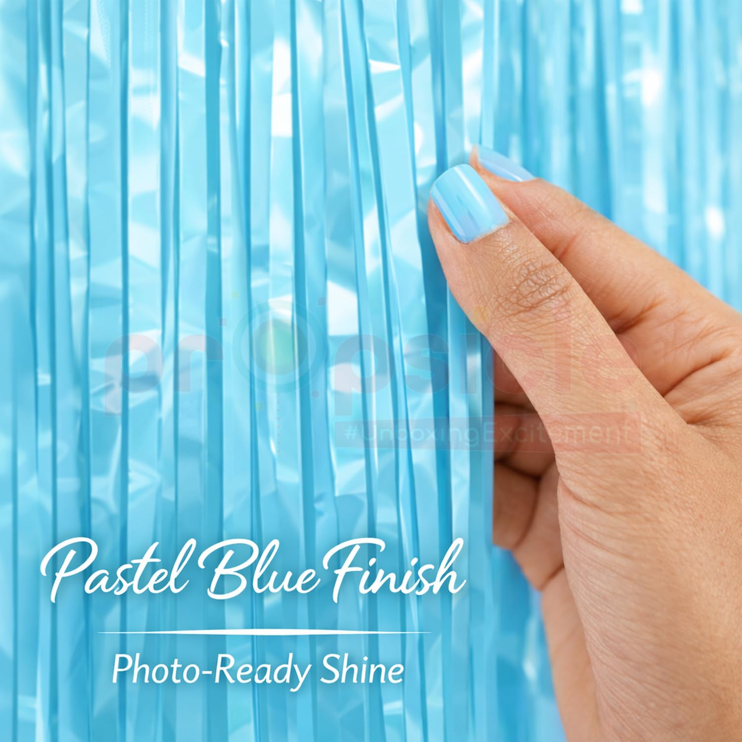 Propsicle Pastel Blue Foil Fringe Curtains Welcome Baby Boy Decoration 2