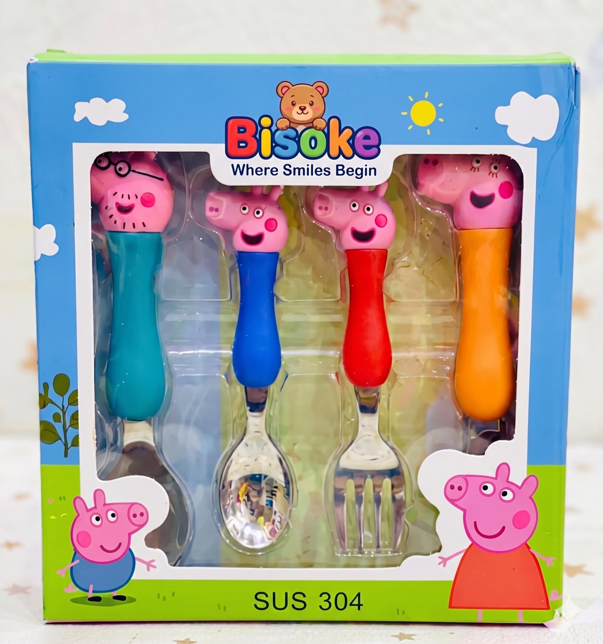 Peppa Pig Kids Feeding Set - Purple Stainless Steel Spoon and Fork with Ergonomic Silicone Handle, BPA-Free Cartoon Toddler Self-Feeding Cutlery (2-Piece Set)-image-33