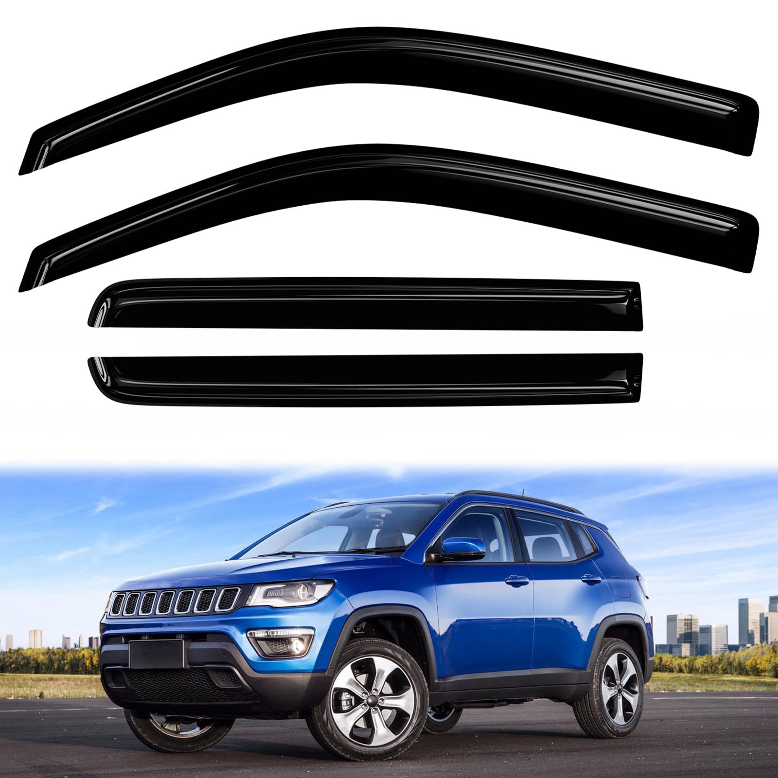 4PCs Rain Guards for 17-25 Jeep Compass Wind Vent Deflectors Visors Sun Shades Window Visors fit 2017-2025 Compass Out-Channel