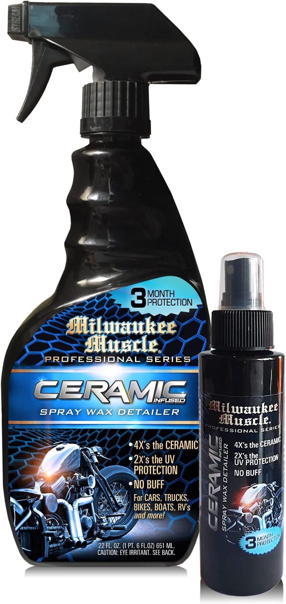 Ceramic Bike Wax - 22 & 4 Fl Oz - 4X Ceramic Coating - Detail Spray Wax - Hydrophobic Spray for Shine & Protection