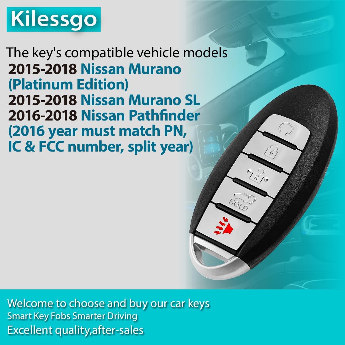 Fits for Nissan Murano SL Pathfinder 2015 2016 2017 2018 Key Fob KR5S180144014 433MHz 4A 5 Buttons