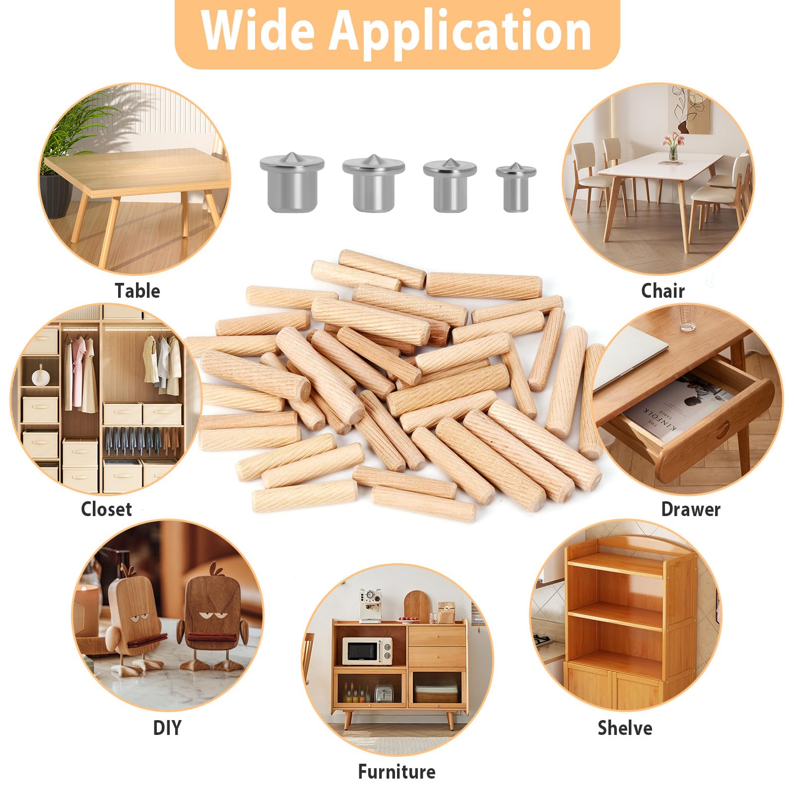 Faankiton 500 stuks pluggen set 8 x 40 mm, houten pennen voor meubels, professionele timmerlieden, doe-het-zelf- en knutselprojecten