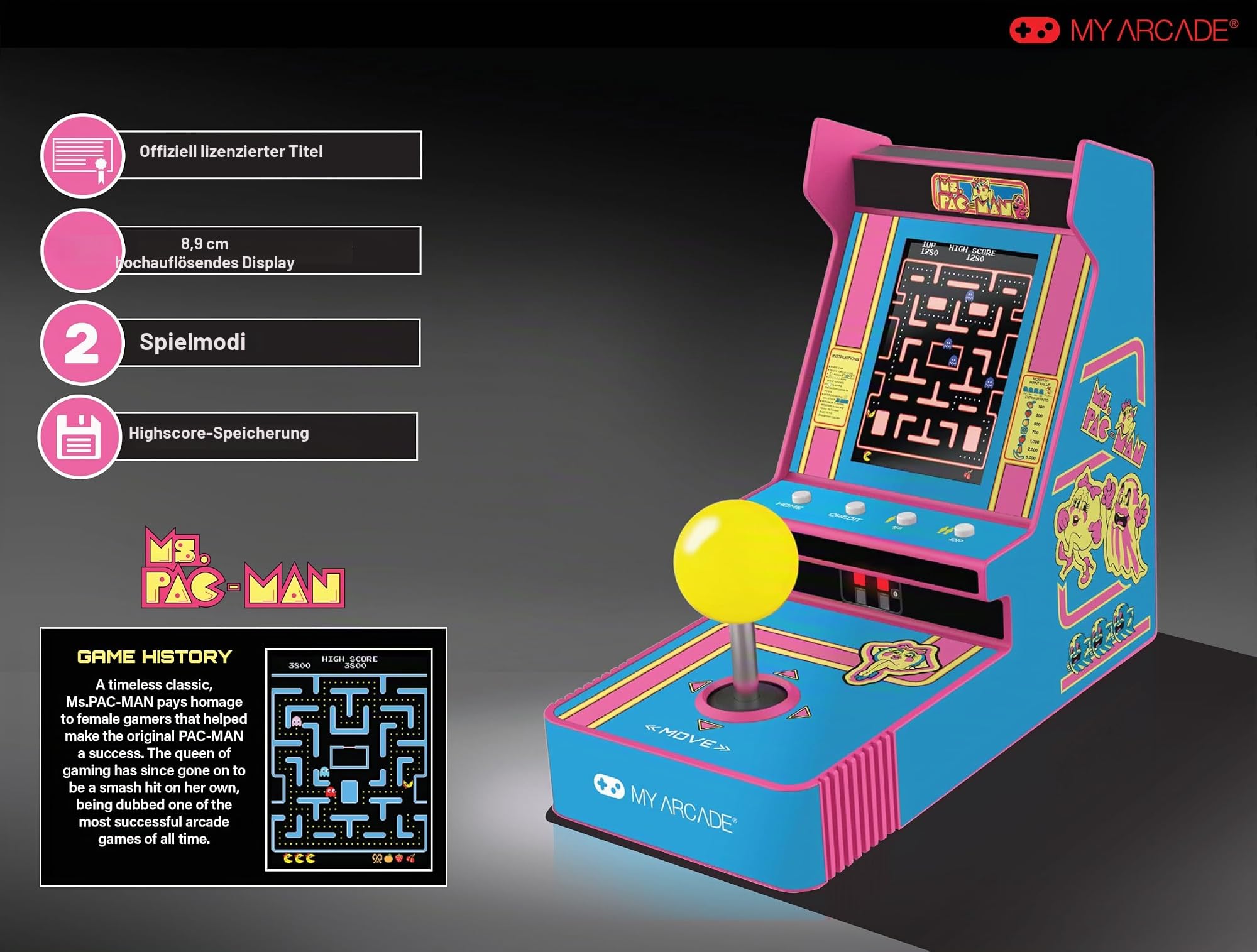 MS.PAC-Man Joystick-Player mit 3,5-Zoll-Display