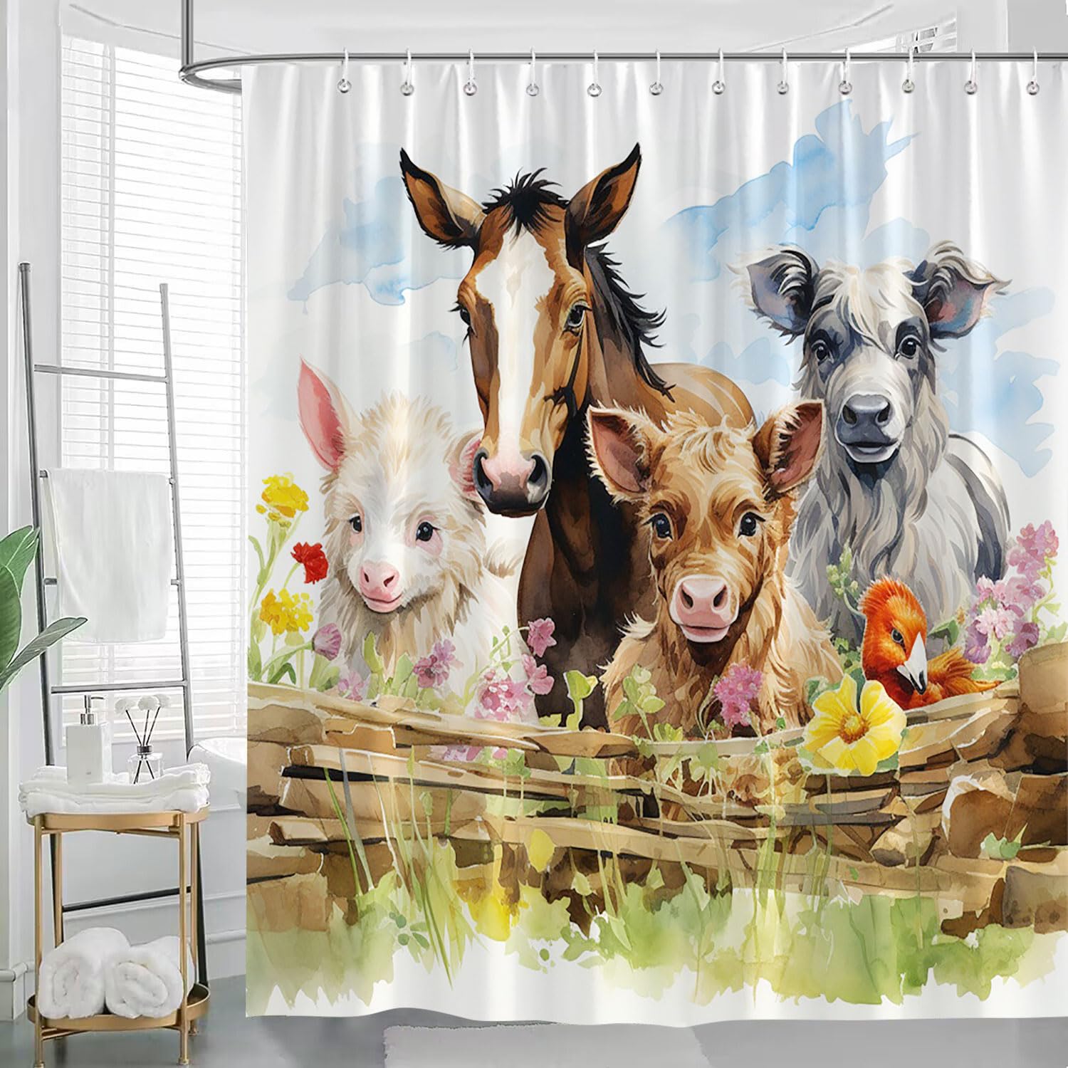 WUASDCS Cortina De Ducha De Vaca De Las Tierras Altas De Moda, Color Rosa,  Divertida, Linda, image size:1500x1500