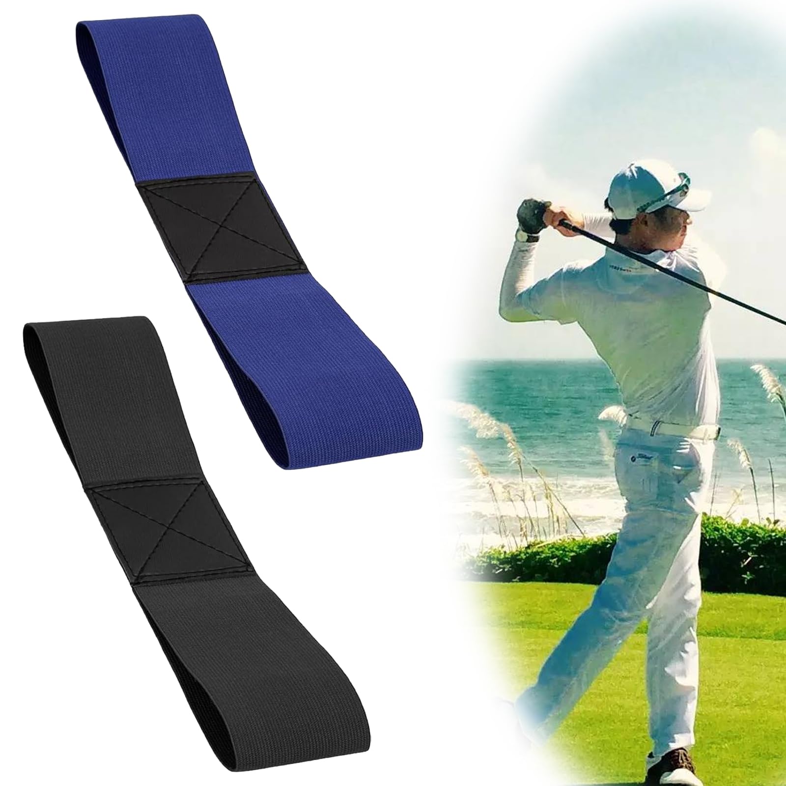 2Pcs Golf Connection Band, Connection Band Golf, Golf Swing Training Aid, Golf Hand Swing Elastic Band, Arm Posture Corrector Golf Swing Training Aid for Men Women(Black & Blue)
