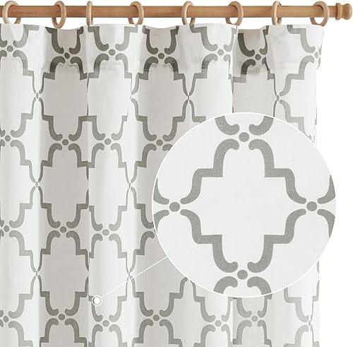 Miniatura 3 de jinchan Cortinas de lino con estampado de enrejado marroquí para sala de estar, cortinas de granja gris pardo de 63 pulgadas de largo, 2 paneles