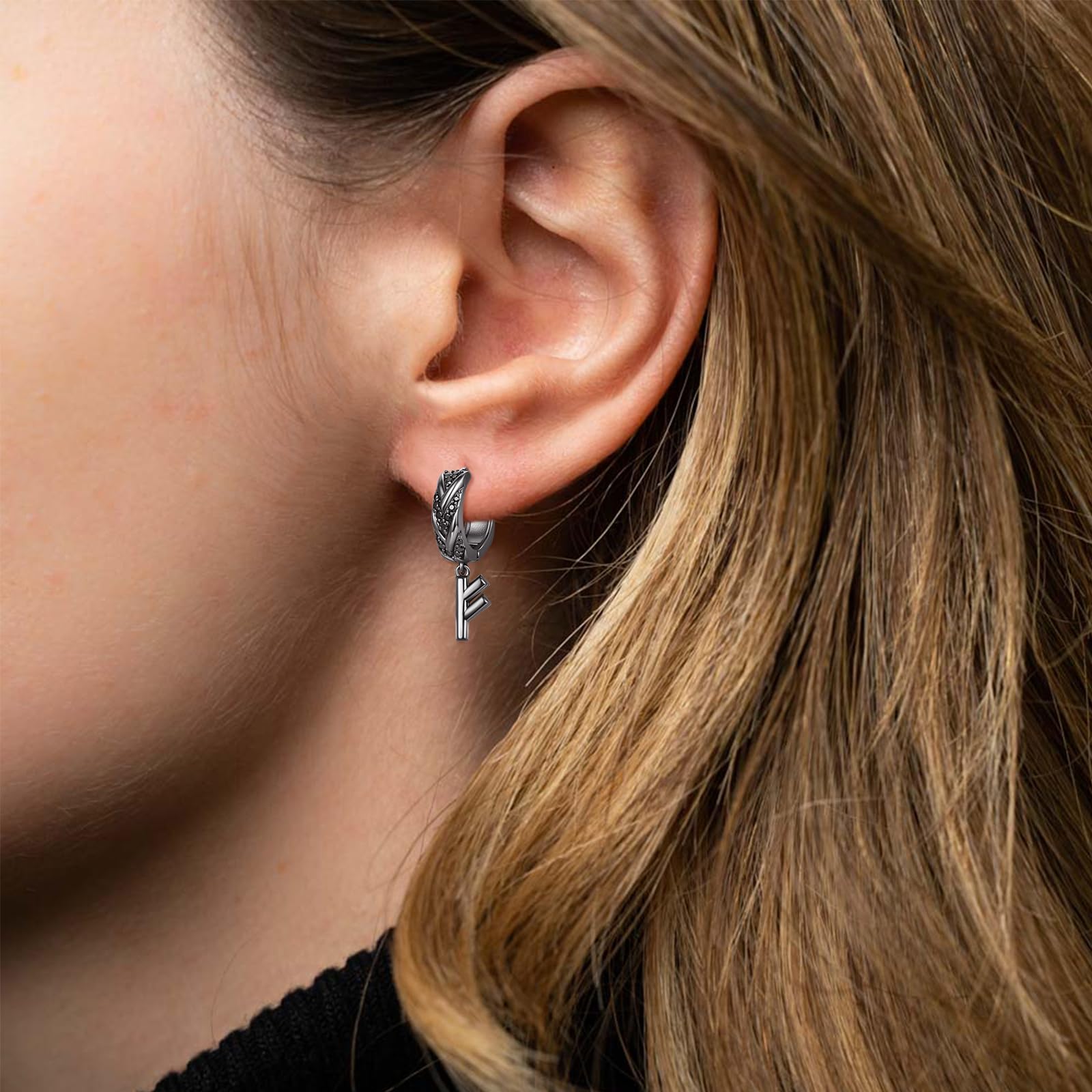 KINGWHYTE Huggie Drop Earrings 925 Sterling Silver Viking Rune Earring Birthday Jewellery Gifts for Women Men